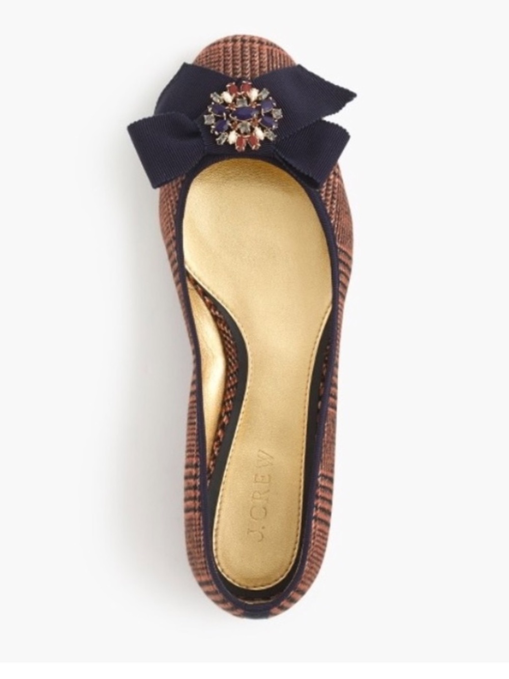J.Crew Plaid Bow Flats Rust/Navy Women’s Size 7.5 Ballet Shoes